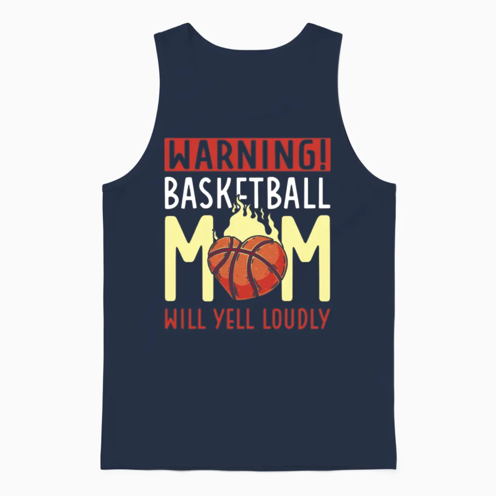 Warning Basketball Mom Will Yell Loudly Unisex Tank Top in Navy