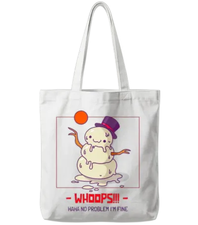 Snowman Melt Cartoon Art Tote Bags - White
