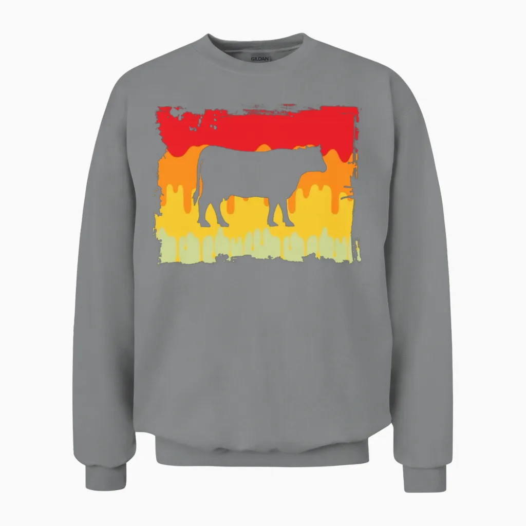 Cow Retro Farm & Country Gift Unisex Sweatshirt in Sport Grey