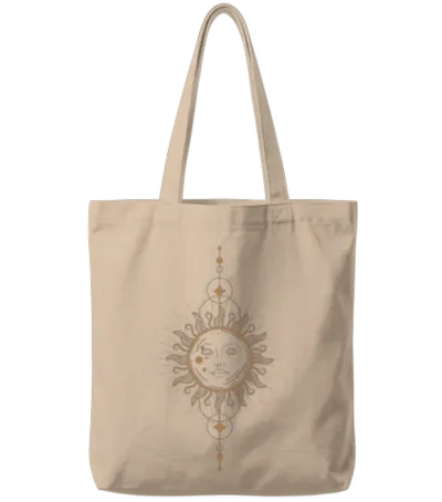 Boho Gold Sun Moon and Star Celestial Tote Bags - Natural
