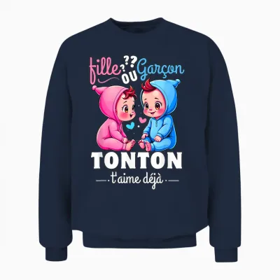 Man Gift Gender Reveal Tonton Party Sex Reveal Baby T-Shirt, Black, S Unisex Sweatshirt - Navy