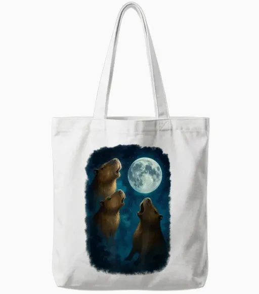 Three Capybara Howling at the Moon 3 Capybara Moon Tote Bags - White
