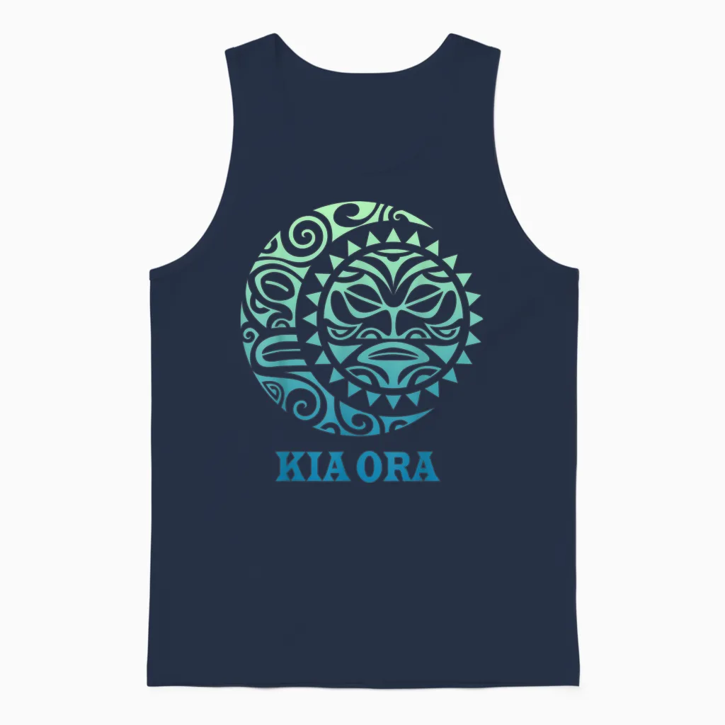 Neuseeland Sonne Mond Kia Ora Kultur Sonne Mond Symbol Haka Unisex Tank Top in Navy