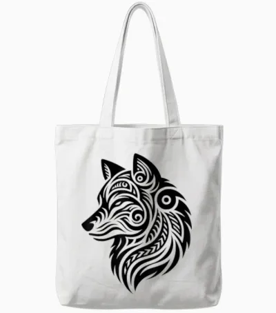 Polynesian Tribal Wolf Maori Wolf Pattern T-Shirt, Grey, S Tote Bags - White