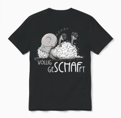 Modartis Völlig Geschafft Schäfchen Schlafendes Schaf Sleep T-Shirt, Unisex Adult, Cartoon, Black, S, Short Sleeve, Unisex T-Shirt - Black
