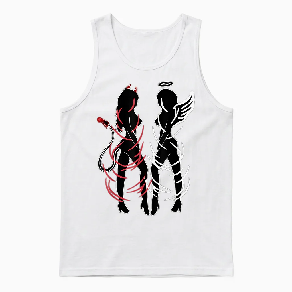 Sexy Duality Symbol Devil and Angel Girls Unisex Tank Top in White