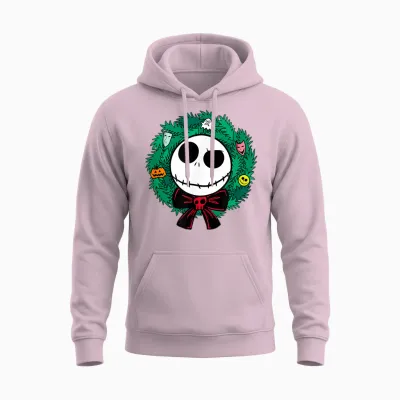 Amazon Essentials Men's Nightmare Before Christmas Jack Festive Holiday Wreath T-Shirt, Blue, Small Unisex Hoodie - Light Pink