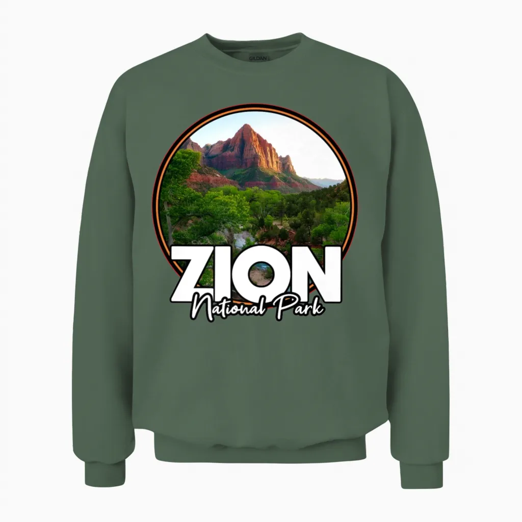 National Park Hiking Premium Unisex Sweatshirt in Military Green
