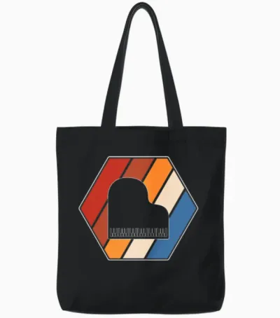 Piano Retro Tote Bags - Black