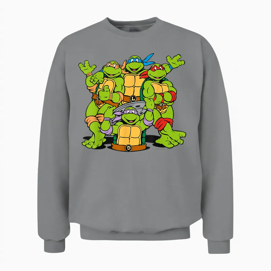 Tmnt Turtle Power Best Friends 80s 90s Cartoon Reptile Lover Unisex Sweatshirt in Sport Grey