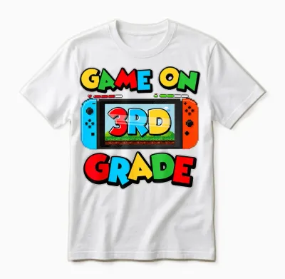 Game on 3rd Grade Back to School Video Gamer Third Grade Unisex T-Shirt - White