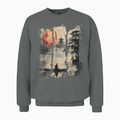 Japanese Floating World in Retro Vaporwave Harajuku 90's T-Shirt, Black Unisex Sweatshirt - Graphite Heather