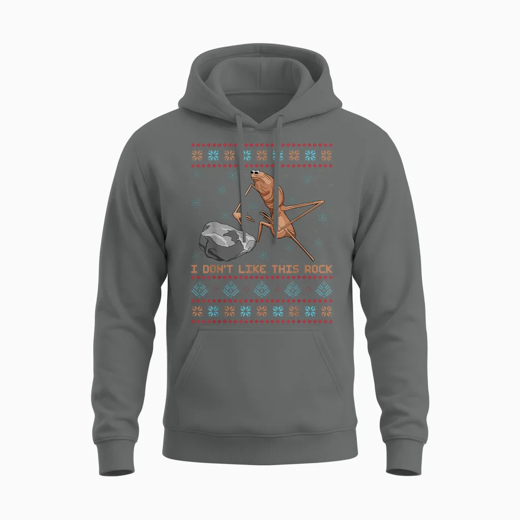 I Don't Like This Rock Marcus the Worm Ugly Sweater Xmas Unisex Hoodie in Graphite Heather