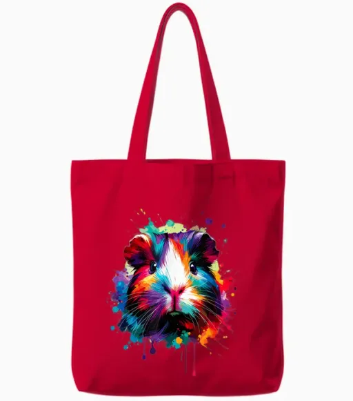 Colourful Splash Art Guinea Pig Lovers Guinea Pig T-Shirt, Black Tote Bags in Red