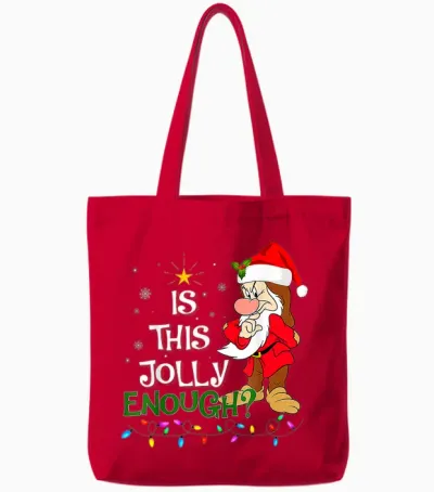 Is This Jolly Enough Grumpy Elf Pajama Christmas Lights Tote Bags - Red