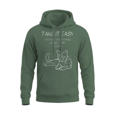 Take It Easy Cat Chill Vibes Only Unisex Hoodie - Military Green