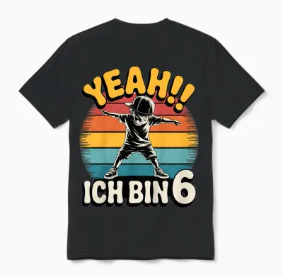 Kinder Yeah Ich Bin 6 Skater Geburtstag 6. Geburtstag Junge Retro Unisex T-Shirt - Black