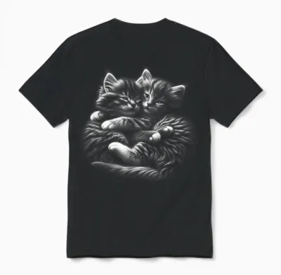 Myanimal - Your Favourite Animal Wear: Süße Umarmende Kätzchen Im Photorealistischen Zeichenstil T-Shirt Für Katzenliebhaber, Alle Altersgruppen - Unisex Erwachsene - Schwarz - S Unisex T-Shirt - Black