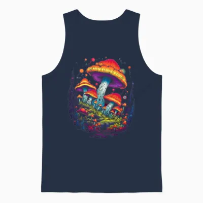 Retro Mushrooms Unisex Tank Top - Navy