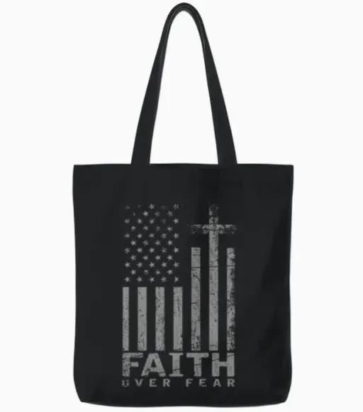 Usa Flag Patriotic American Gift Faith Over Fear Prayer Pullover Tote Bags - Black