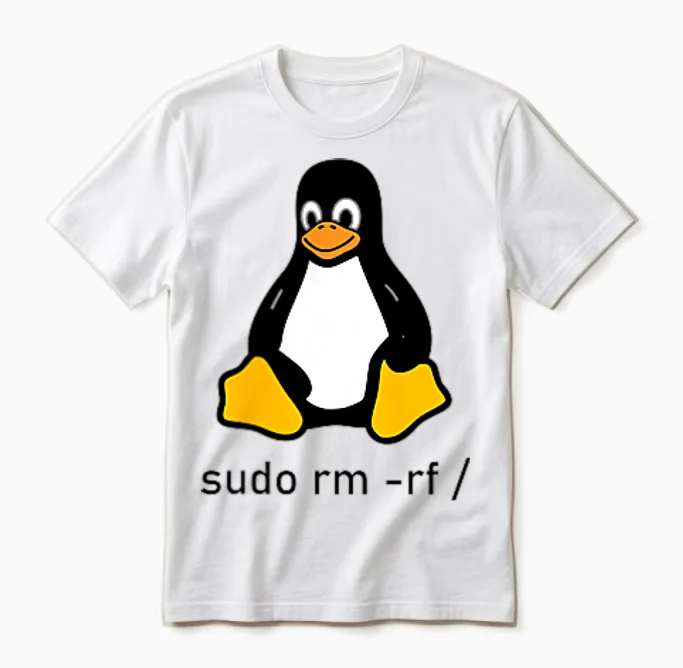 Tux Linux Penguin - Sudo Rm -Rf / Computer Science T-Shirt, Gray Unisex T-Shirt in White
