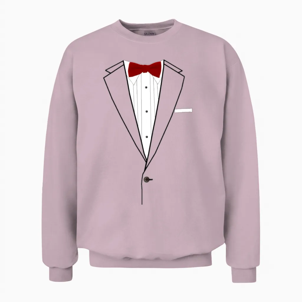 Tuxedo Red Bowtie Unisex Sweatshirt in Light Pink