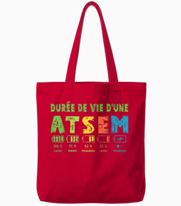 Atsem Women's Funny Atsem Maternelle School End of Year T-Shirt, Black, S Tote Bags in Red