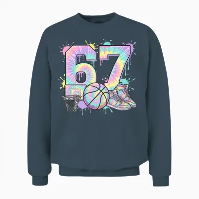 67 6 7 6/7 6-7 Meme Costumes Tiedye, T-Shirt De Basket, Cerceau T-Shirt Haut De Gamme Unisex Sweatshirt - Dark Heather
