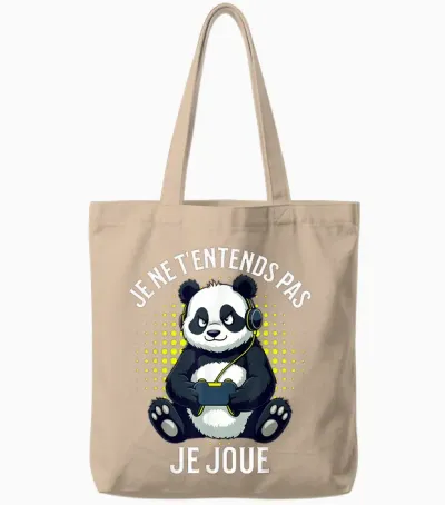 Video Games Panda Gaming Boy Gamer T-Shirt, Black, S Tote Bags - Natural