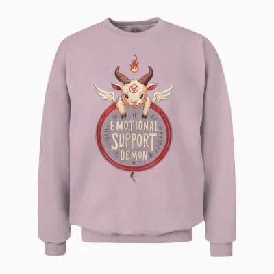 Funny Emotional Support Demon Kawaii Baphomet Goth T-Shirt, Black Unisex Sweatshirt - Light Pink
