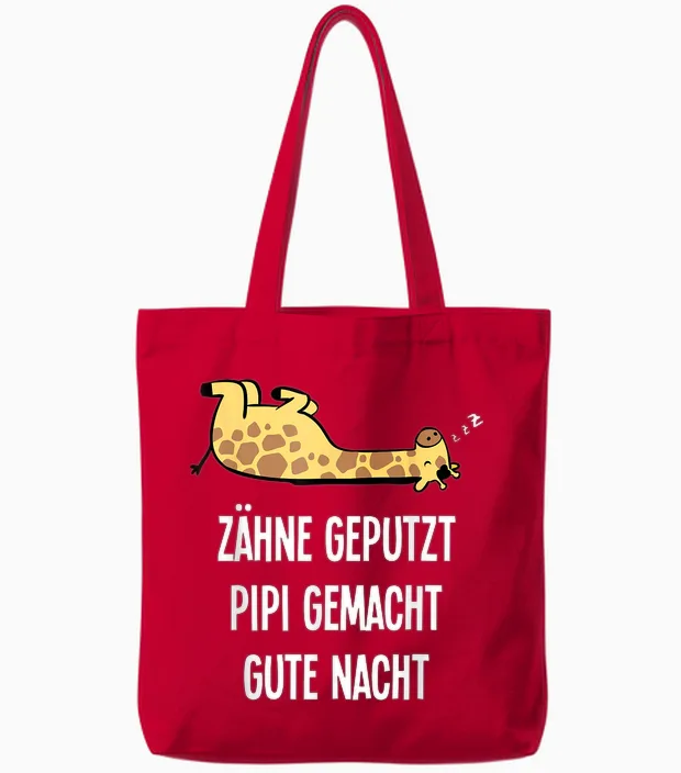 Teeth Geputzt Gute Nacht Giraffe Nightdress Sleepshirt T-Shirt, Black Tote Bags in Red