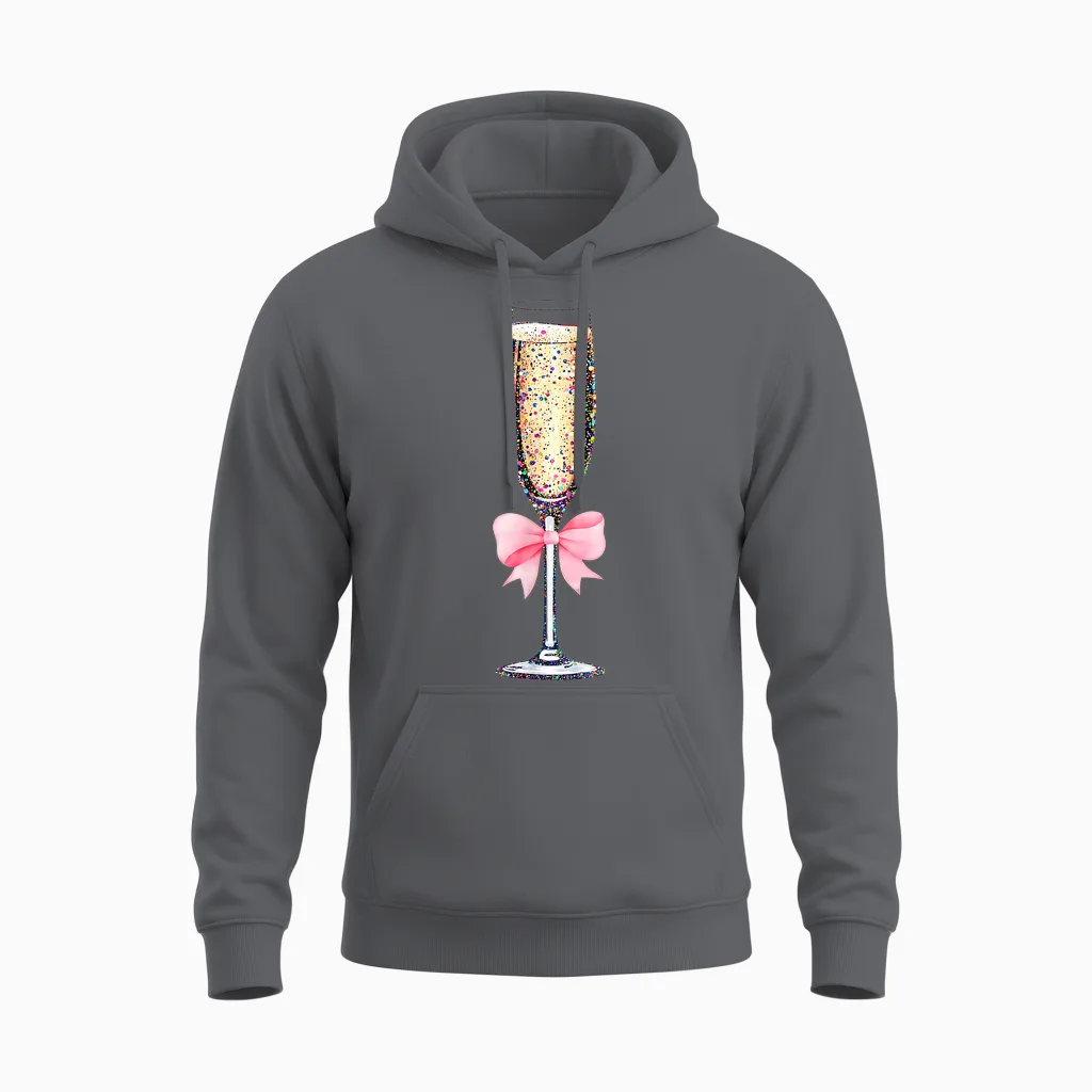 Coquette Champagne Glass Happy New Year 2026 Party Women Unisex Hoodie in Charcoal