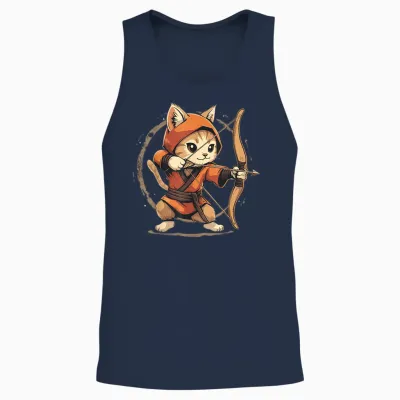 Cat Archer on Archery T-Shirt, Black, S Unisex Tank Top - Navy