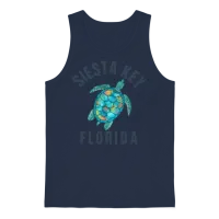 Siesta Key Fl Beach Sea Turtle Illustration Unisex Tank Top - Navy – 1