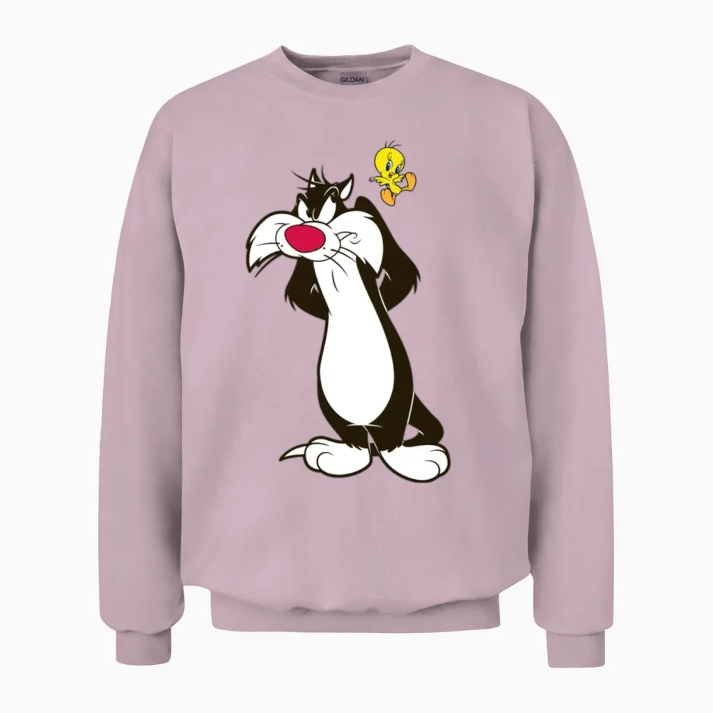 Looney Tunes Sylvester and Tweety Pose Unisex Sweatshirt in Light Pink