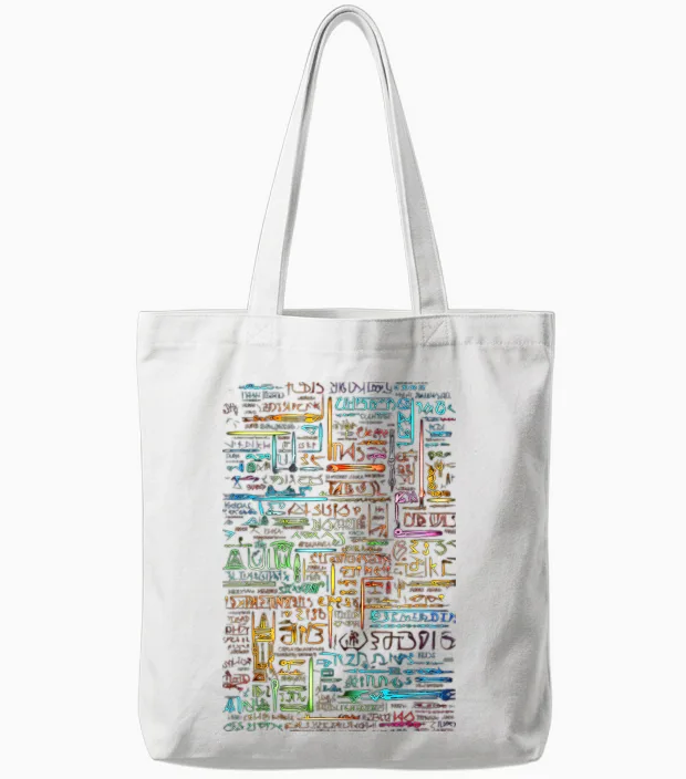 Colourful Art Graphic Motif Artwork T-Shirt, Black Tote Bags in White