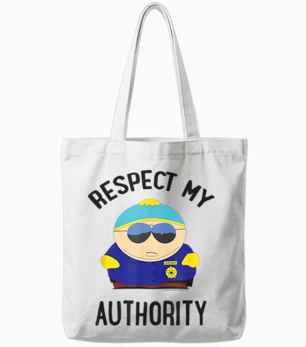 South Park Cartman Respect My Authority Tote Bags in White