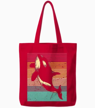 Retro Killer Whale Tote Bags - Red
