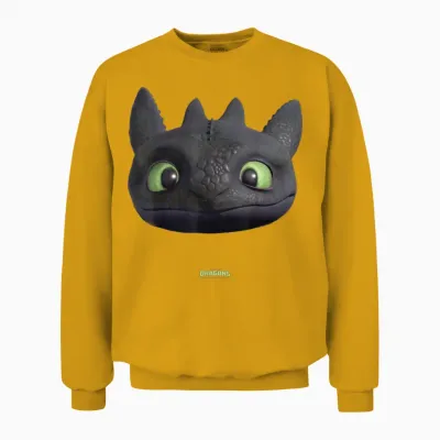 Dreamworks Dragons Toothless Night Fury Big Face Costume Unisex Sweatshirt - Gold