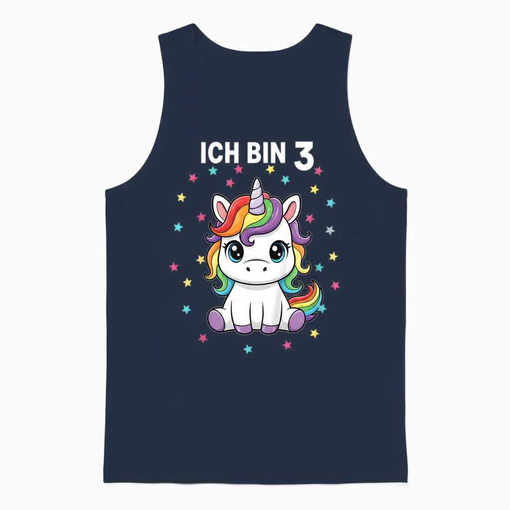 Ich Bin 3 - Süßes Einhorn Kindergeburtstag Junge Mädchen Unisex Tank Top in Navy