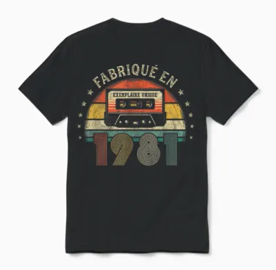 Fabriqué En 1981 Vintage Cassette - Cadeau Anniversaire 1981 Unisex T-Shirt - Black