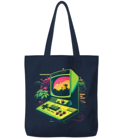 Retro Computer Gaming Tote Bags - Navy