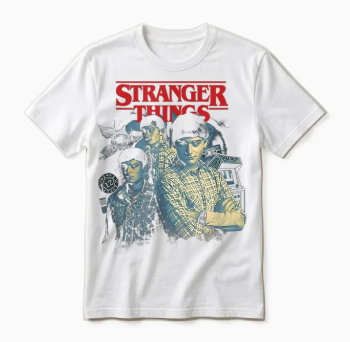 Stranger Things Will Byers Collage Retro Big Chest Portrait Unisex T-Shirt in White