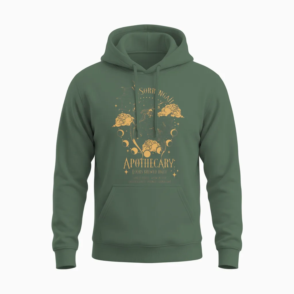 Sorrengail Apothecary | Fourth Wing | Gold Unisex Hoodie in Military Green