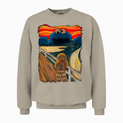 Cookie Muncher the Scream Munch Monster Joke T-Shirt, Black Unisex Sweatshirt - Sand