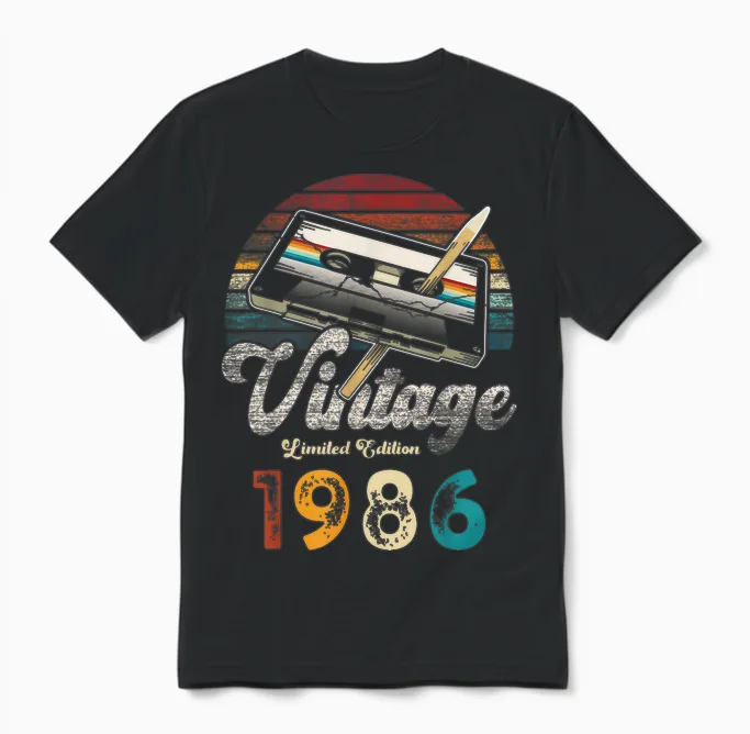 Vintage 1986 Geburtstag 40 Jahre Kassette Bleistift Unisex T-Shirt in Black