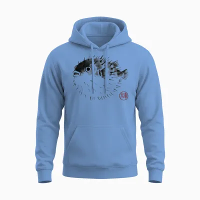 Poisson-Globe Vintage Peinture Japonaise Hanko Timbre Ukiyo Unisex Hoodie - Carolina Blue