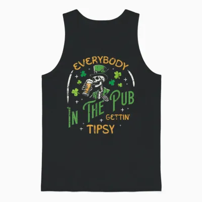 Everybody Irish Skeleton Funny St Patricks Day Men Women Unisex Tank Top - Black