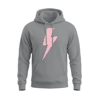 Retro Pixels Pink Lightning Bolt Unisex Hoodie - Sport Grey