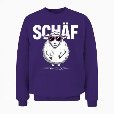 Funny Sheep Motif with Sunglasses Sheep T-Shirt, Black Unisex Sweatshirt - Purple